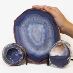 Sliced Brazilian Agate Lamp and Mini Aagte Crystal Geodes Set J201-2