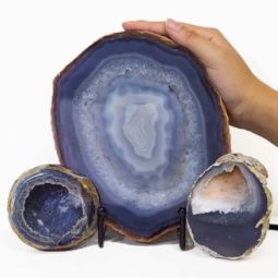 Sliced Brazilian Agate Lamp and Mini Aagte Crystal Geodes Set J201