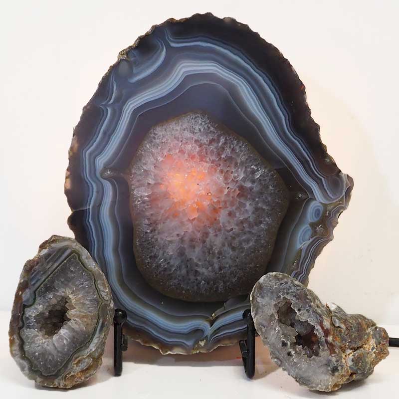 1.1kg Sliced Brazilian Agate Lamp and Mini Agate Crystal Geodes Set J203 4 Sliced Brazilian Agate Lamp and Mini Aagte Crystal Geodes Set J203-1