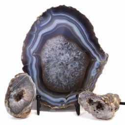 Sliced Brazilian Agate Lamp and Mini Aagte Crystal Geodes Set J203