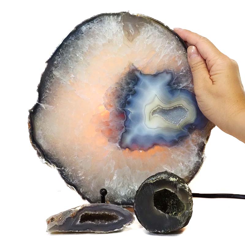 1.9kg Sliced Brazilian Crystal Agate Lamp Set 3 Pieces S465 4 Sliced Brazilian Crystal Agate Lamp Set 3 Pieces S465