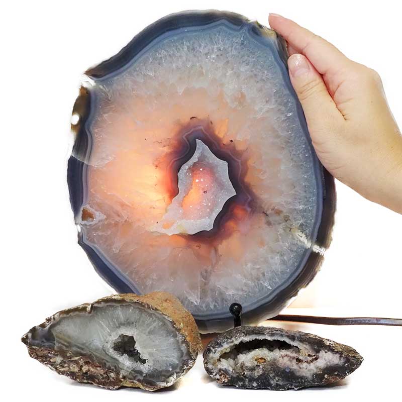 1.7kg Sliced Brazilian Crystal Agate Lamp Set 3 Pieces S466 4 Sliced Brazilian Crystal Agate Lamp Set 3 Pieces S466-1