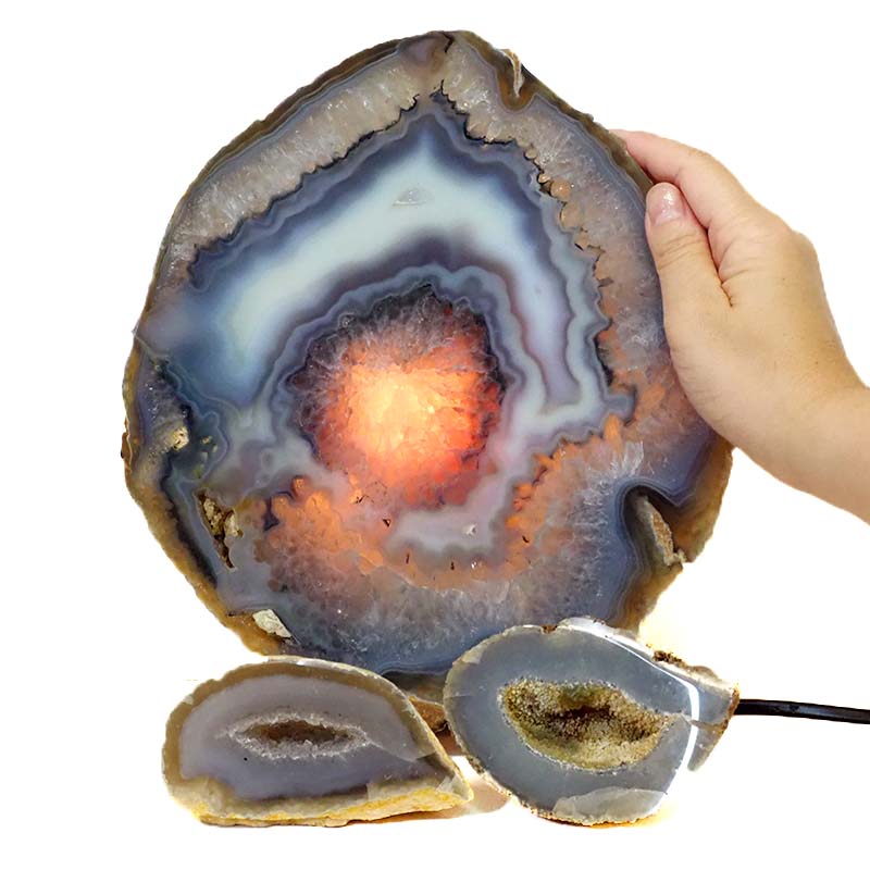 1.6kg Sliced Brazilian Crystal Agate Lamp Set 3 Pieces S471 4 Sliced Brazilian Crystal Agate Lamp Set 3 Pieces S471-1