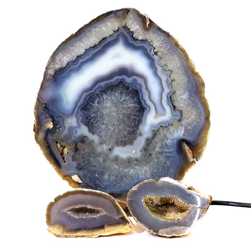 1.6kg Sliced Brazilian Crystal Agate Lamp Set 3 Pieces S471 3 Sliced Brazilian Crystal Agate Lamp Set 3 Pieces S471