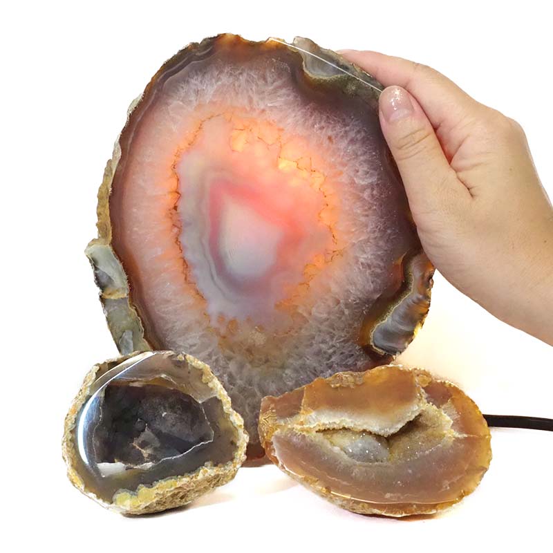 1kg Sliced Brazilian Crystal Agate Lamp Set 3 Pieces S474 4 Sliced Brazilian Crystal Agate Lamp Set 3 Pieces S474-1