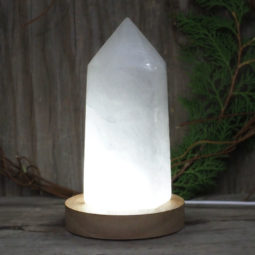 White Calcite Point with LED Light Crystal Large Display Base DS1443 | Himalayan Salt Factory