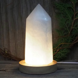 White Calcite Point with LED Light Crystal Large Display Base DS1443 | Himalayan Salt Factory