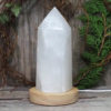 White Calcite Point with LED Light Crystal Large Display Base DS1444 | Himalayan Salt Factory