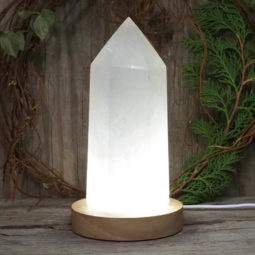 White Calcite Point with LED Light Crystal Large Display Base DS1444 | Himalayan Salt Factory