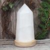 White Calcite Point with LED Light Crystal Large Display Base DS1445 | Himalayan Salt Factory