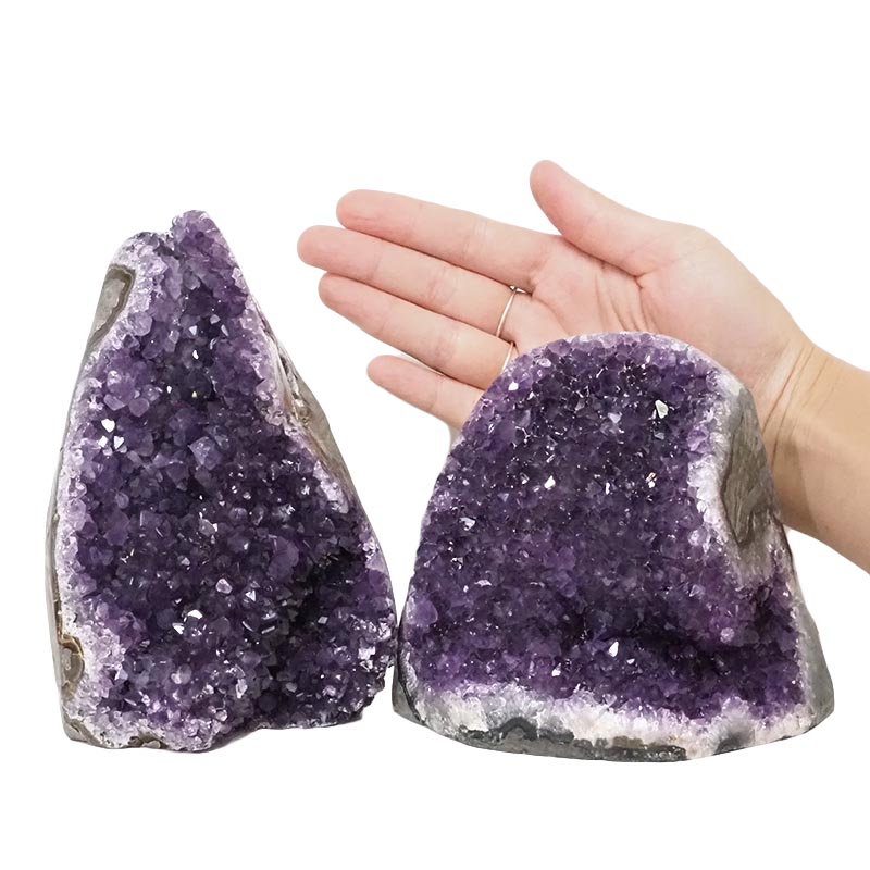 2.91kg Amethyst Polished Crystal Geode Specimen Set 2 Pieces DN881 4 Amethyst Polished Crystal Geode Specimen Set 3 Pieces DN881 | Himalayan Salt Factory