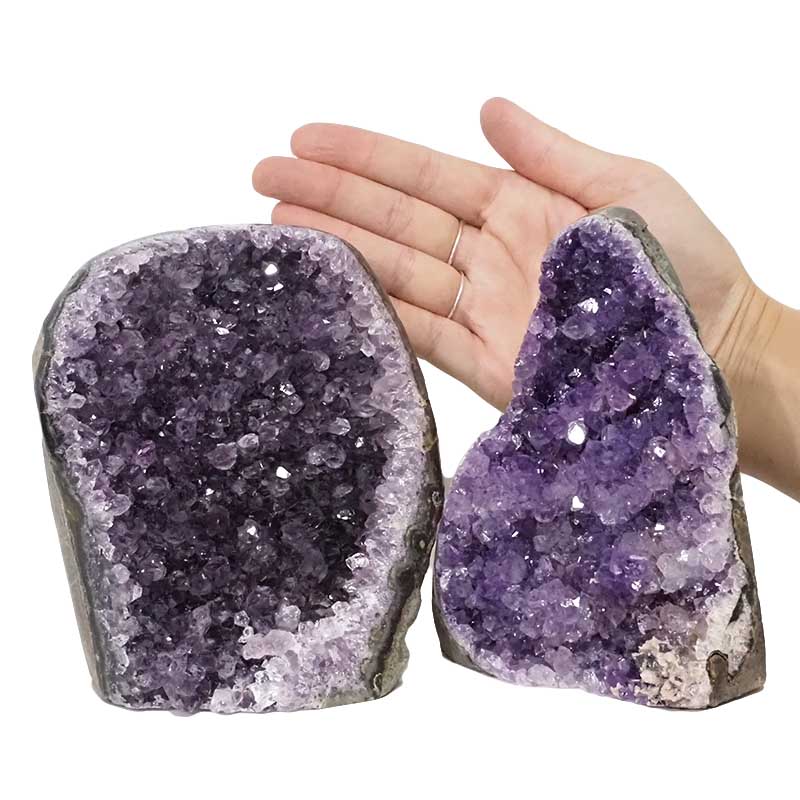 2.66kg Amethyst Polished Crystal Geode Specimen Set 2 Pieces DN883 4 Amethyst Polished Crystal Geode Specimen Set 3 Pieces DN883 | Himalayan Salt Factory