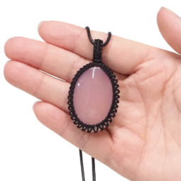 Natural Rose Quartz Macrame Netted Pendant | Himalayan Salt Factory
