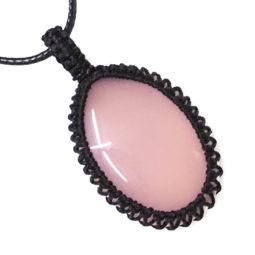 Natural Rose Quartz Macrame Netted Pendant | Himalayan Salt Factory