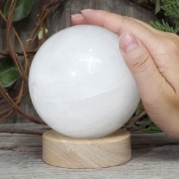 White Calcite Sphere on LED Small Base DS1495 | Himalayan Salt Factory