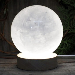 White Calcite Sphere on LED Small Base DS1495 | Himalayan Salt Factory