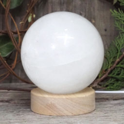 White Calcite Sphere on LED Small Base DS1495 | Himalayan Salt Factory