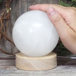 White Calcite Sphere on LED Small Base DS1497 | Himalayan Salt Factory