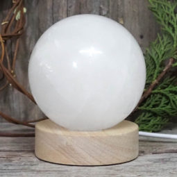 White Calcite Sphere on LED Small Base DS1497 | Himalayan Salt Factory
