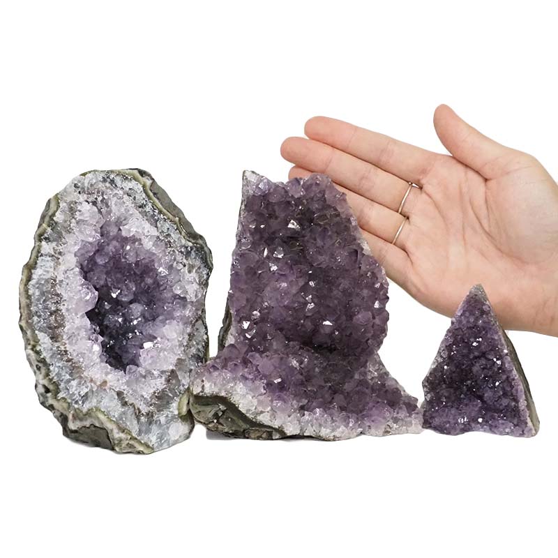 2.06kg Amethyst Crystal Geode Specimen Set 3 Pieces DN1038 4 Amethyst Crystal Geode Specimen Set 3 Pieces DN1038 | Himalayan Salt Factory