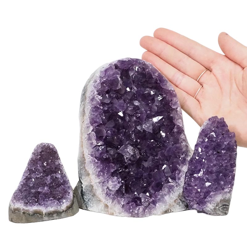 2.13kg Amethyst Polished Crystal Geode Specimen Set 3 Pieces DN1067 4 Amethyst Polished Crystal Geode Specimen Set 3 Pieces DN1067 | Himalayan Salt Factory