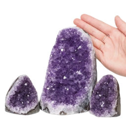 Amethyst Polished Crystal Geode Specimen Set 3 Pieces DN1073 | Himalayan Salt Factory