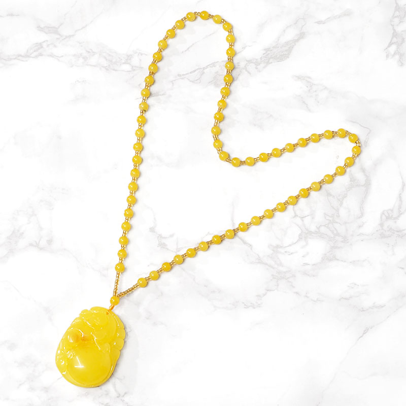 Reconstituted Yellow Amber Dragon Pendant with Amber Beads Necklace 3 Reconstituted Yellow Amber Dragon Pendant with Amber Beads Necklace | Himalayan Salt Factory