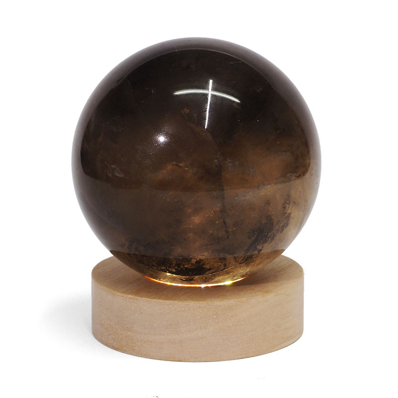 0.74kg Smoky Quartz Polished Sphere with LED Light Small Display Base DK63 7 0.74kg Smoky Quartz Polished Sphere with LED Light Small Display Base DK63 | Himalayan Salt Factory