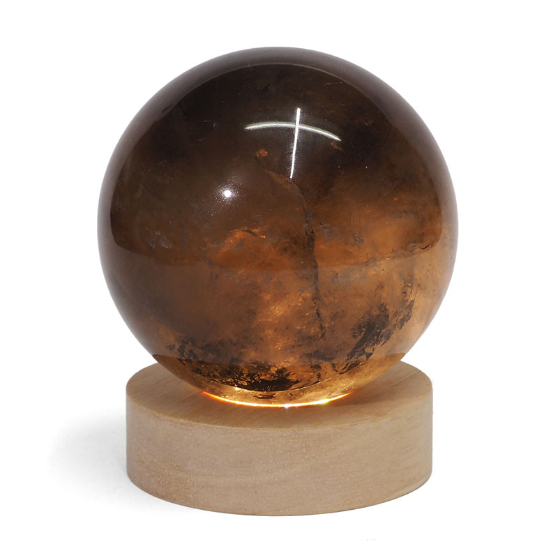 0.74kg Smoky Quartz Polished Sphere with LED Light Small Display Base DK63 8 0.74kg Smoky Quartz Polished Sphere with LED Light Small Display Base DK63 | Himalayan Salt Factory
