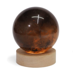 0.74kg Smoky Quartz Polished Sphere with LED Light Small Display Base DK63 21 0.74kg Smoky Quartz Polished Sphere with LED Light Small Display Base DK63 | Himalayan Salt Factory