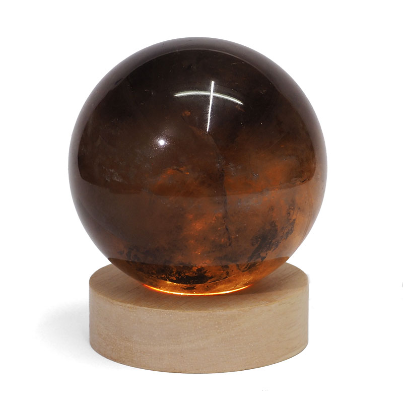 0.74kg Smoky Quartz Polished Sphere with LED Light Small Display Base DK63 9 0.74kg Smoky Quartz Polished Sphere with LED Light Small Display Base DK63 | Himalayan Salt Factory