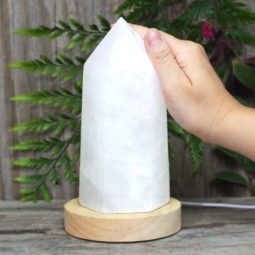 White Calcite Point with LED Light Large Display Base DS1557 | Himalayan Salt Factory