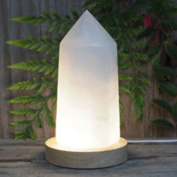 White Calcite Point with LED Light Large Display Base DS1557 | Himalayan Salt Factory