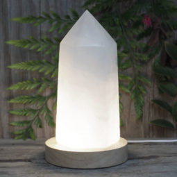 White Calcite Point with LED Light Large Display Base DS1557 | Himalayan Salt Factory