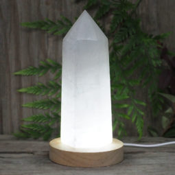 White Calcite Point with LED Light Large Display Base DS1558 | Himalayan Salt Factory