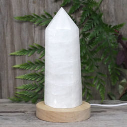 White Calcite Point with LED Light Large Display Base DS1558 | Himalayan Salt Factory
