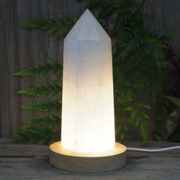 White Calcite Point with LED Light Large Display Base DS1558 | Himalayan Salt Factory