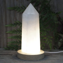 White Calcite Point with LED Light Large Display Base DS1558 | Himalayan Salt Factory