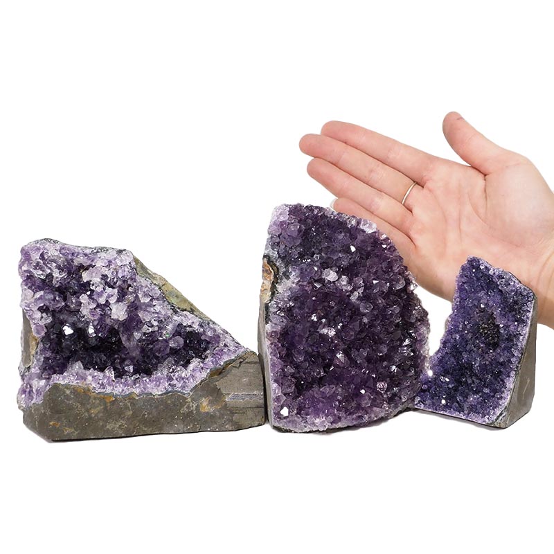 2.03kg Amethyst Crystal Geode Specimen Set 3 Pieces DN1179 4 Amethyst Crystal Geode Specimen Set 3 Pieces DN1179 | Himalayan Salt Factory