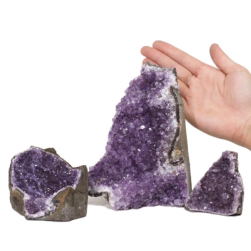 2.06kg Amethyst Crystal Geode Specimen Set 3 Pieces DN1187 4 Amethyst Crystal Geode Specimen Set 3 Pieces DN1187 | Himalayan Salt Factory