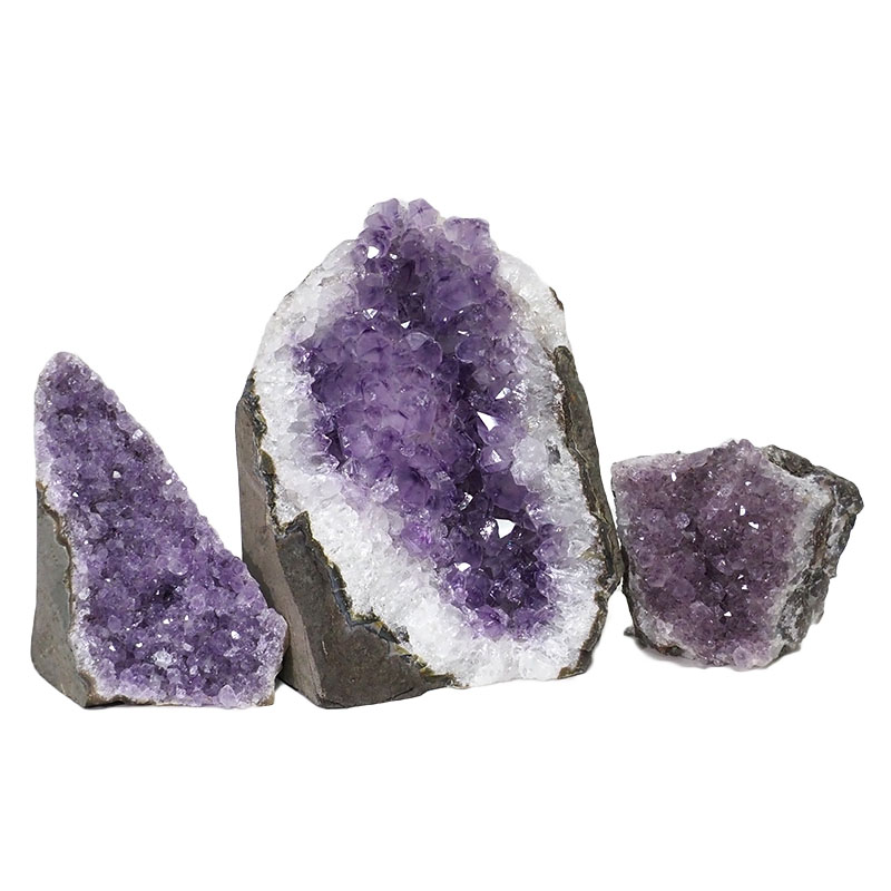 2.12kg Amethyst Crystal Geode Specimen Set 3 Pieces DN1207 3 Amethyst Crystal Geode Specimen Set 3 Pieces DN1207 | Himalayan Salt Factory