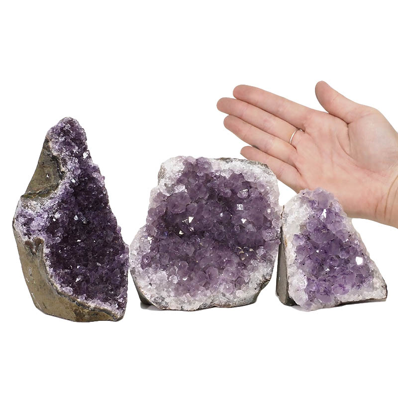 2.05kg Amethyst Crystal Geode Specimen Set 3 Pieces DN1268 4 Amethyst Crystal Geode Specimen Set 3 Pieces DN1268 | Himalayan Salt Factory