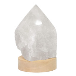 Clear Quartz Point with LED Light Crystal Small Display Base Pack | Himalayan Salt Factory