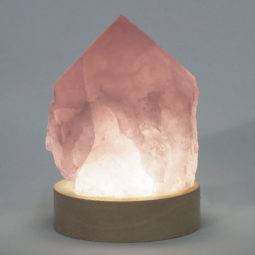 Rose Quartz Point with LED Light Crystal Small Display Base Pack | Himalayan Salt Factory