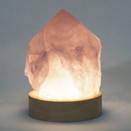 Rose Quartz Point with LED Light Crystal Small Display Base Pack | Himalayan Salt Factory