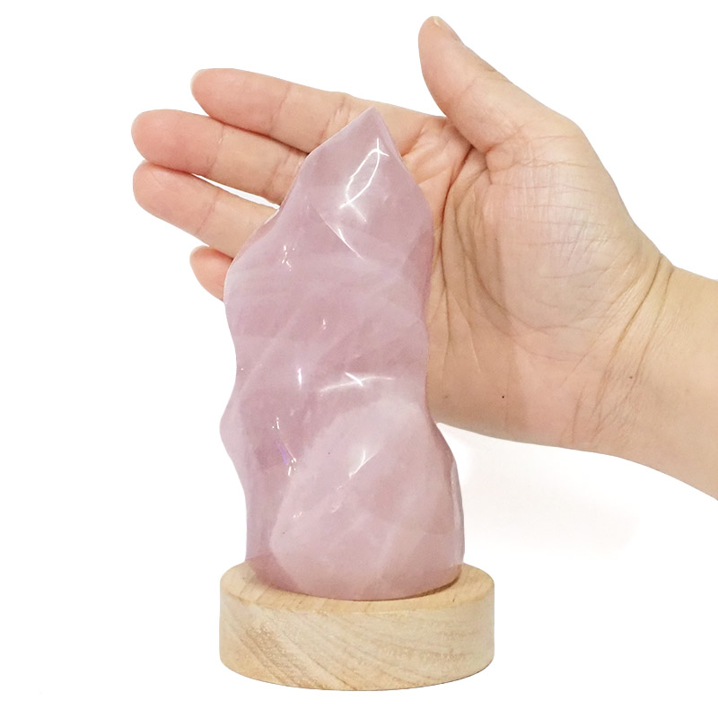 0.49kg Rose Quartz Polished Flame Crystal with LED Small Light Base DS1608 5 Rose Quartz Polished Flame Crystal with LED Small Light Base DS1608 | Himalayan Salt Factory