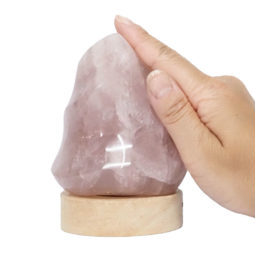 Rose Quartz Polished Flame Crystal with LED Small Light Base | Himalayan Salt Factory