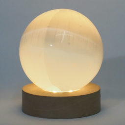 Selenite Sphere with LED Light Crystal Small Display Base Pack | Himalayan Salt Factory