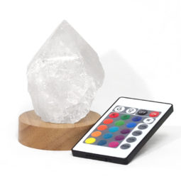 Clear Quartz Point with Multicolour LED Light Crystal Small Display Base Pack | Himalayan Salt Factory