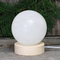 White Calcite Sphere on LED Small Base | Himalayan Salt Factory